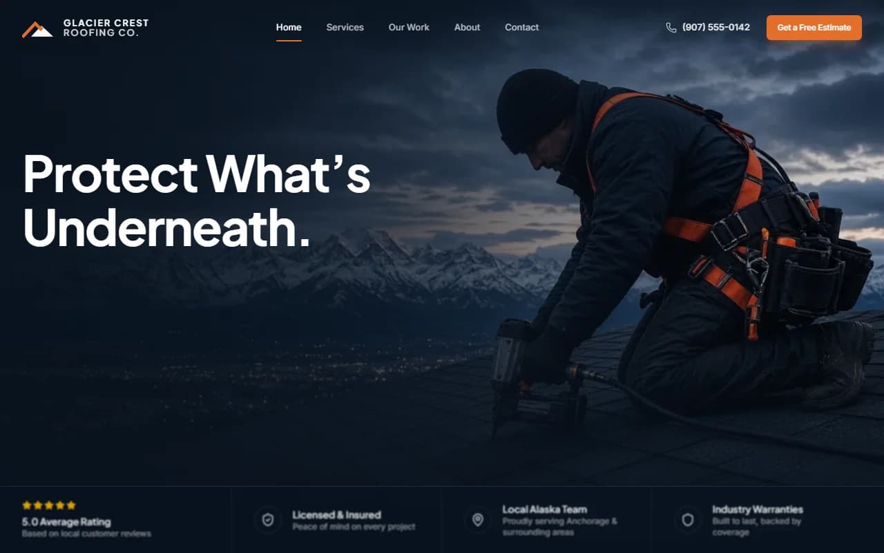 Glacier Crest Roofing Co. — reparo e troca de telhados em Anchorage, Alasca